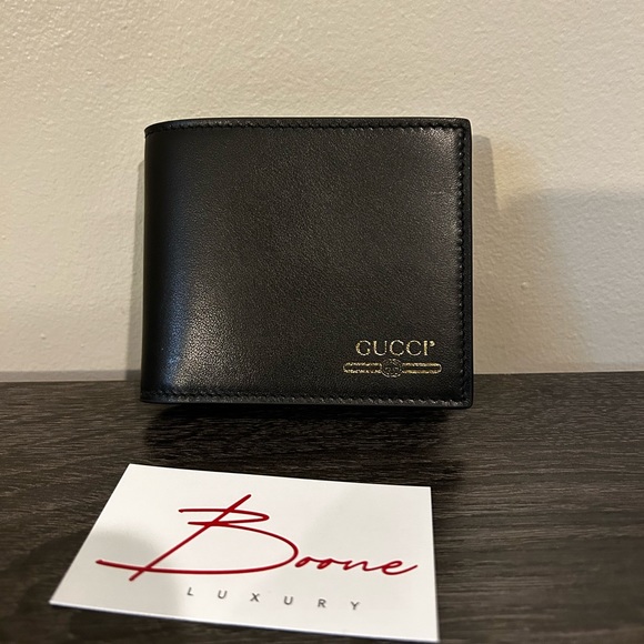 Gucci Black Gold Logo Bifold Wallet - Picture 1 of 5